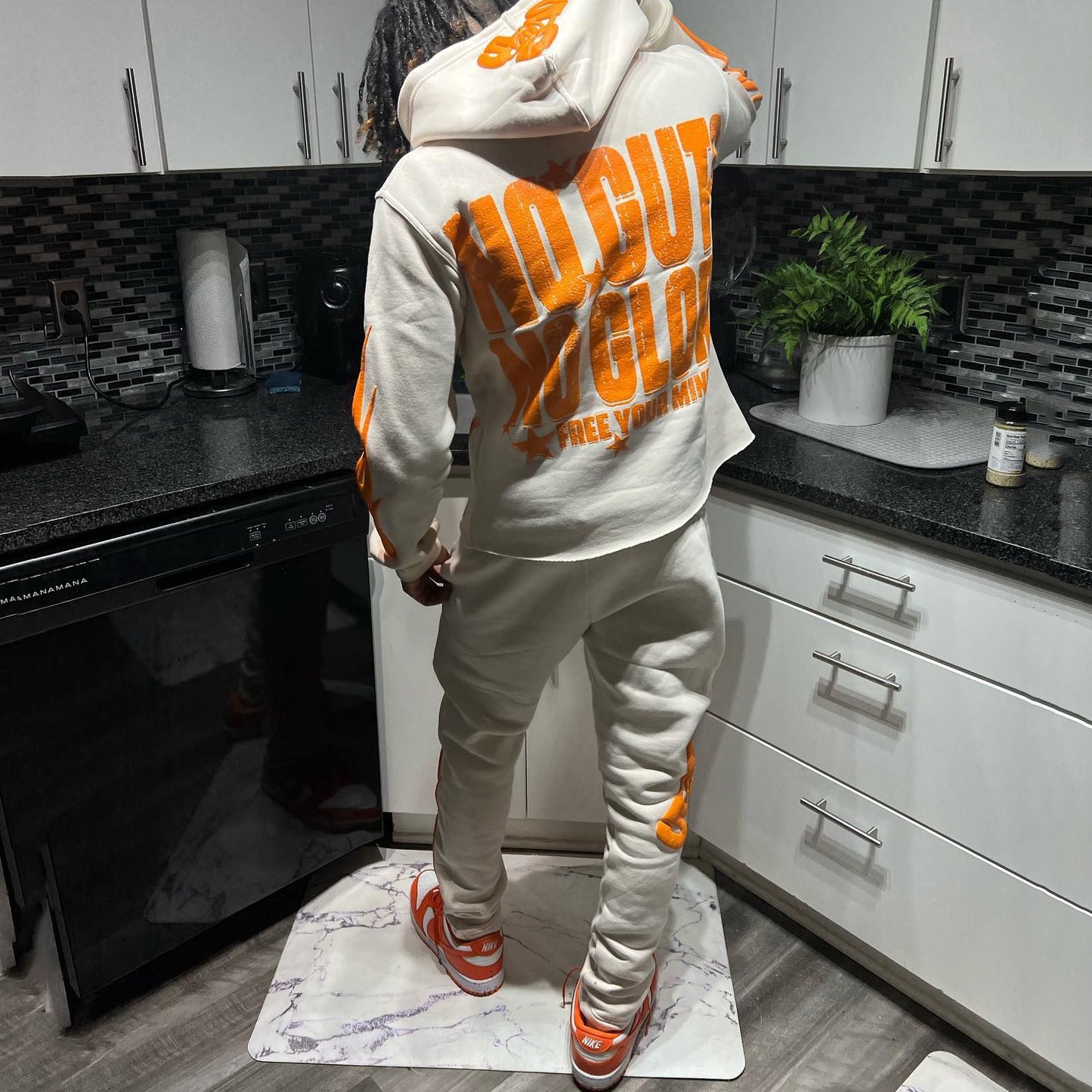 No Guts No Glory Print Hoodie Sweatpants Two Piece Set