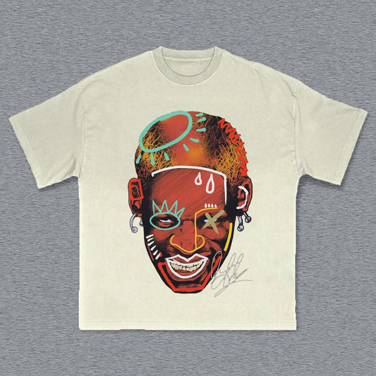 Big Face Head Print Short Sleeve T-Shirt