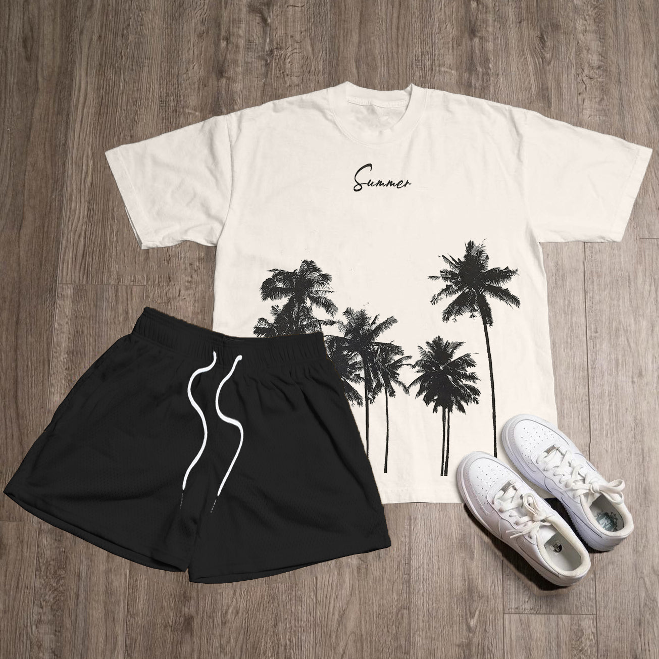 Summer & Coconut Tree Print Two Piece Set