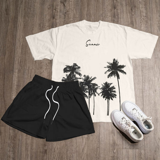 Summer & Coconut Tree Print Two Piece Set