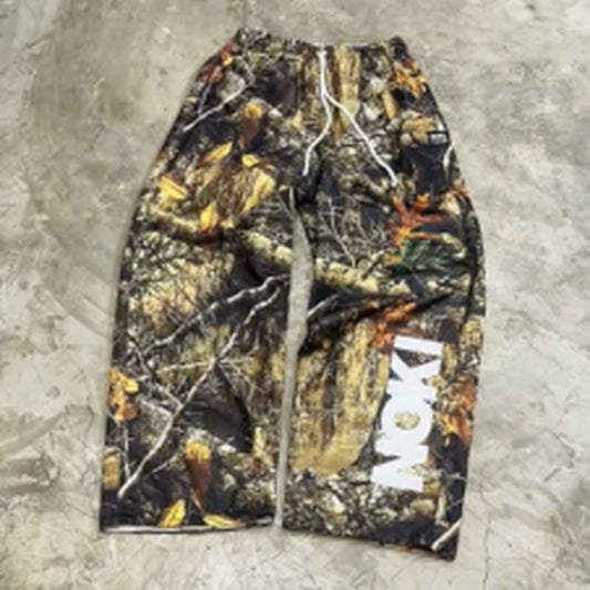 Tree camouflage double-sided mesh casual wide-leg pants