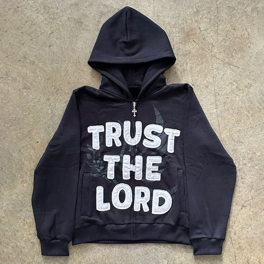 Trust The Lord Print Long Sleeve Zipper Hoodies