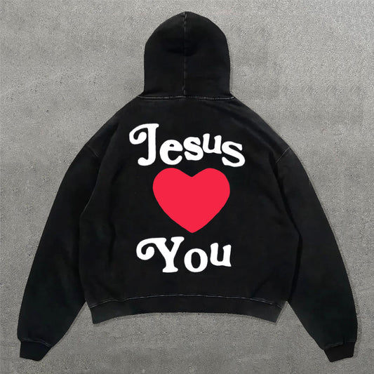 Jesus Loves You Print Long Sleeve Hoodies