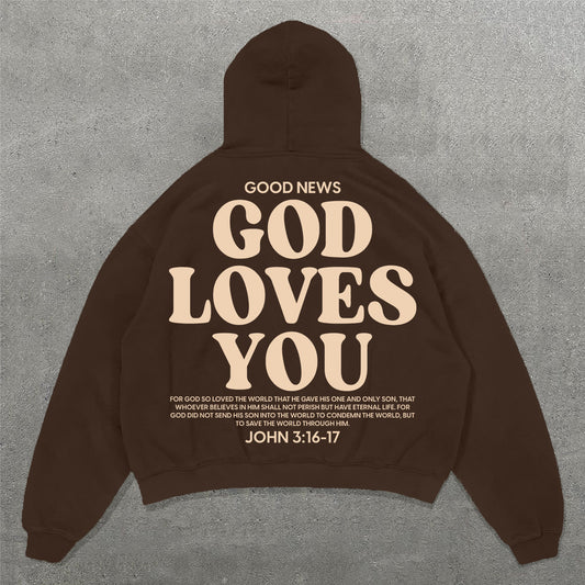 God Loves You Print Long Sleeve Hoodies