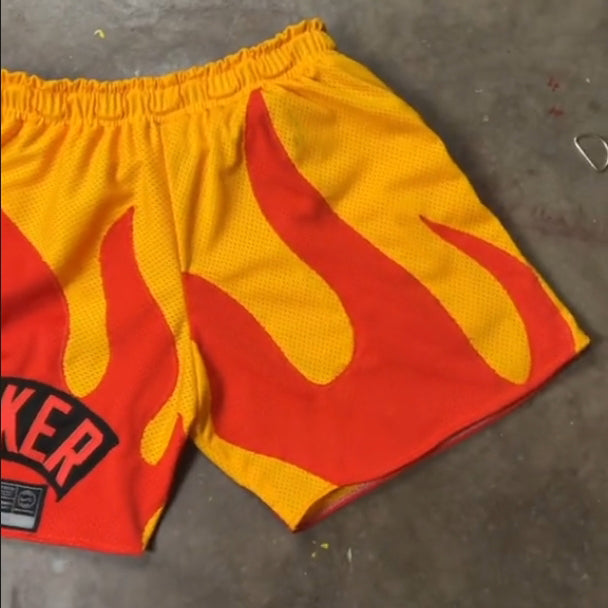 Flame Patch Basketball Mesh Shorts