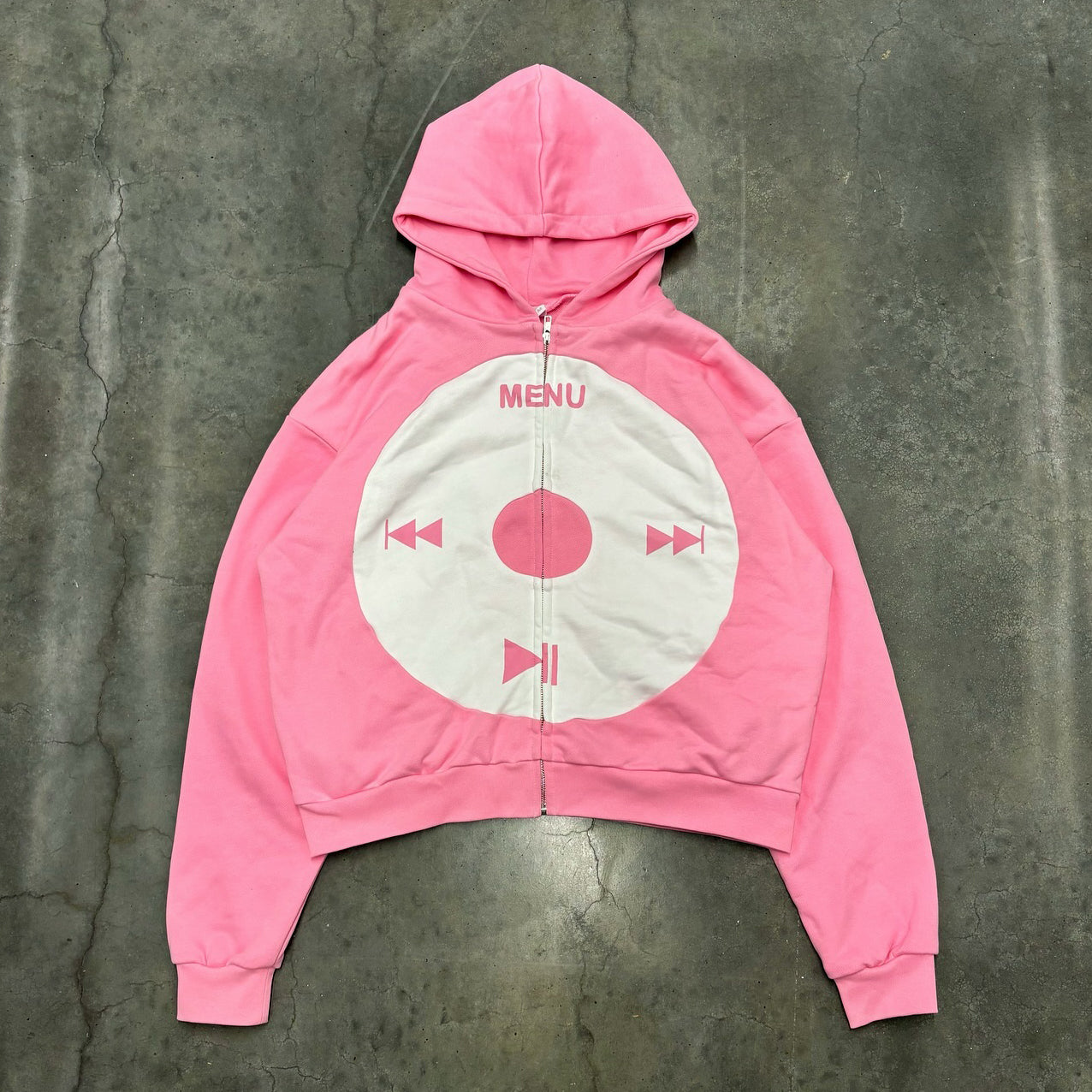 music print zip-up hoodie