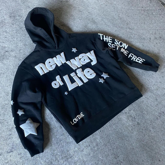 New Way Of Life Print Long Sleeve Hoodies