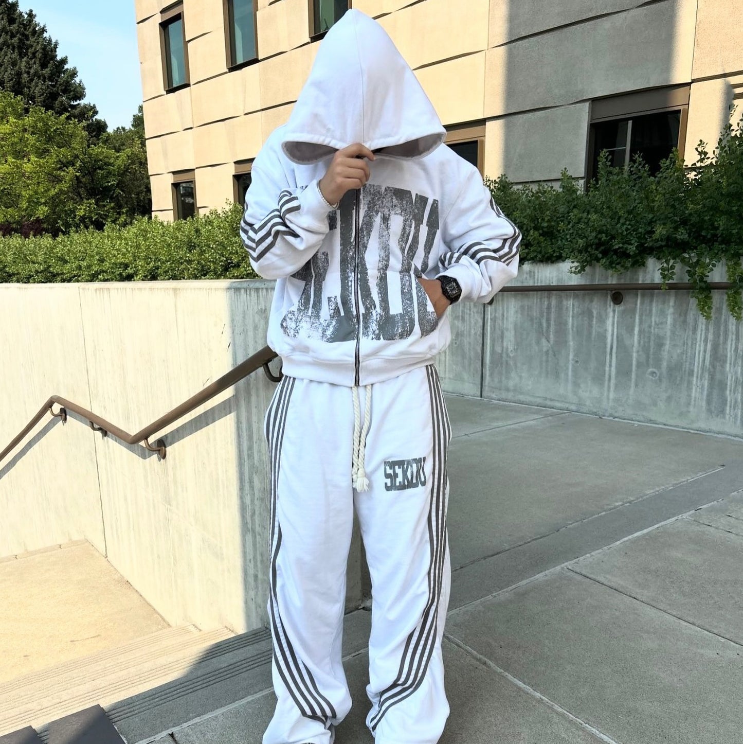 Casual Street Zip Hoodie Pants Two-Piece Set