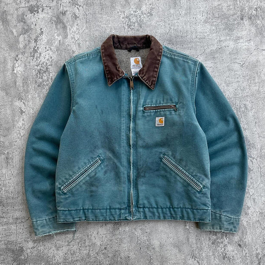 Vintage zipper distressed contrast lapel fleece jacket