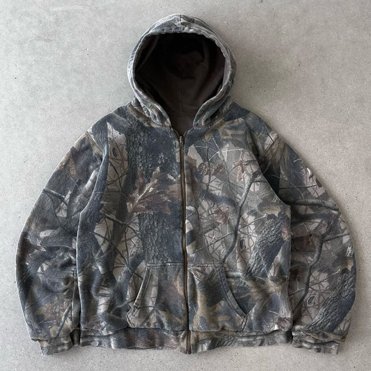 Vintage Camouflage Print Long Sleeve Zipper Hoodies