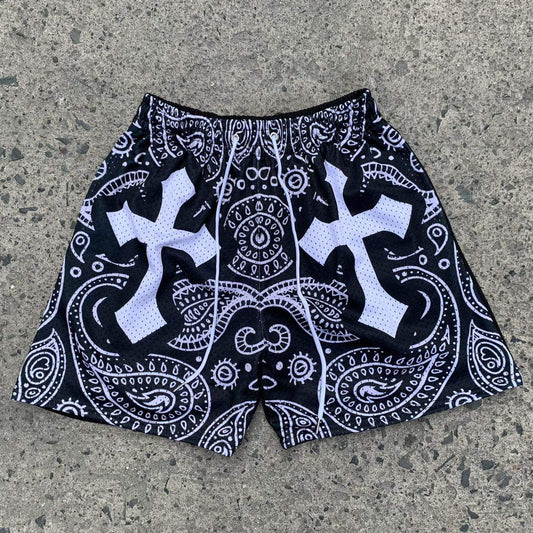 Cross Multi-Element Print Mesh Pocket Shorts