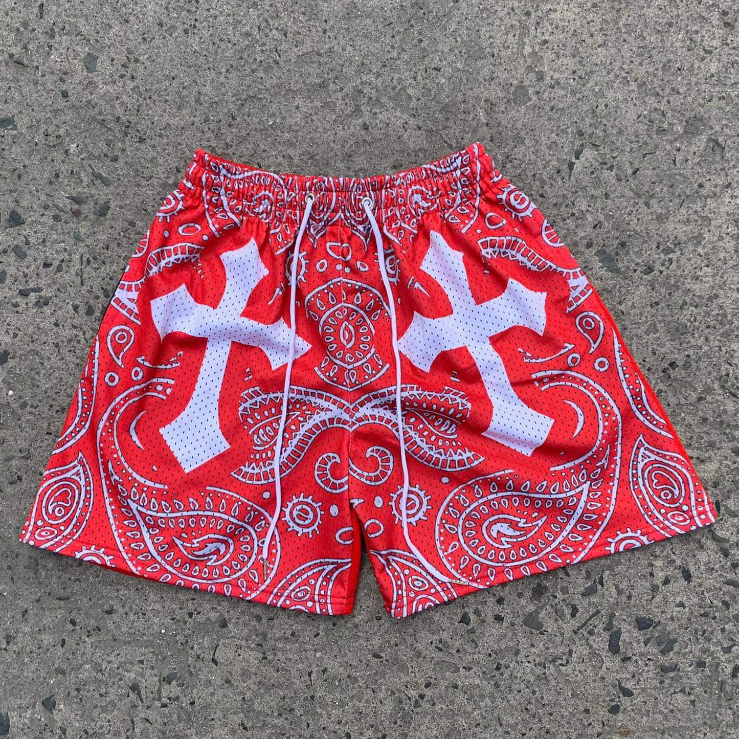 Cross Multi-Element Print Mesh Pocket Shorts