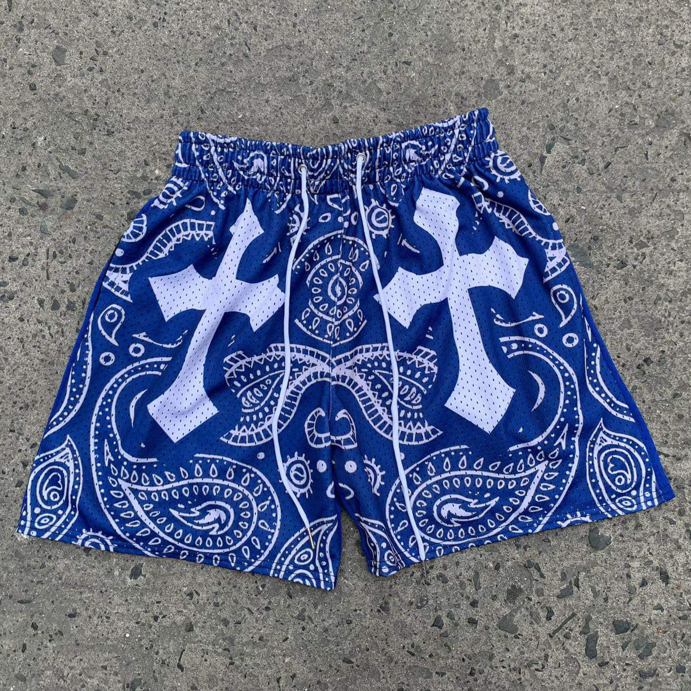 Cross Multi-Element Print Mesh Pocket Shorts