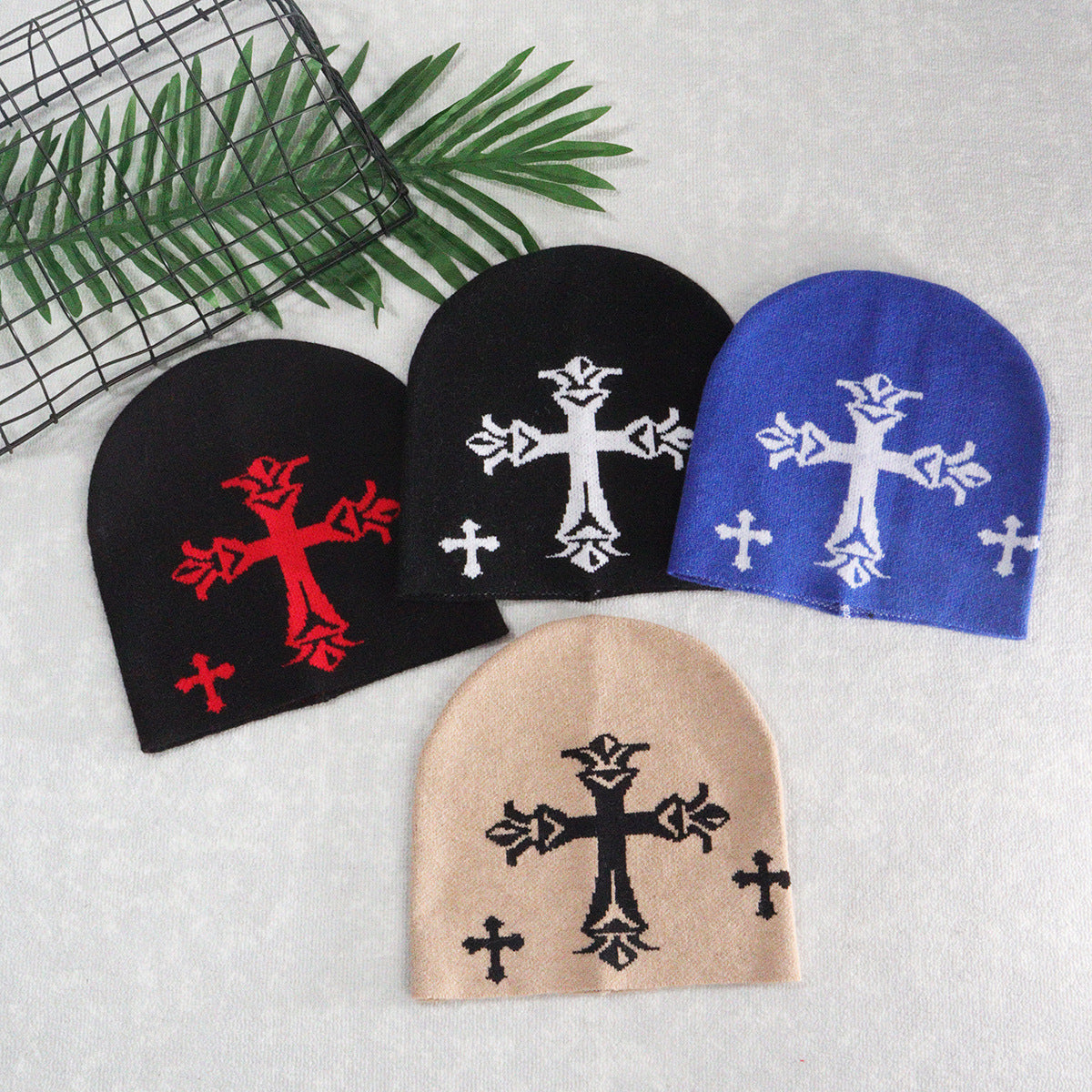 Knitted hat cross warm men's and women's embroidered woolen hat