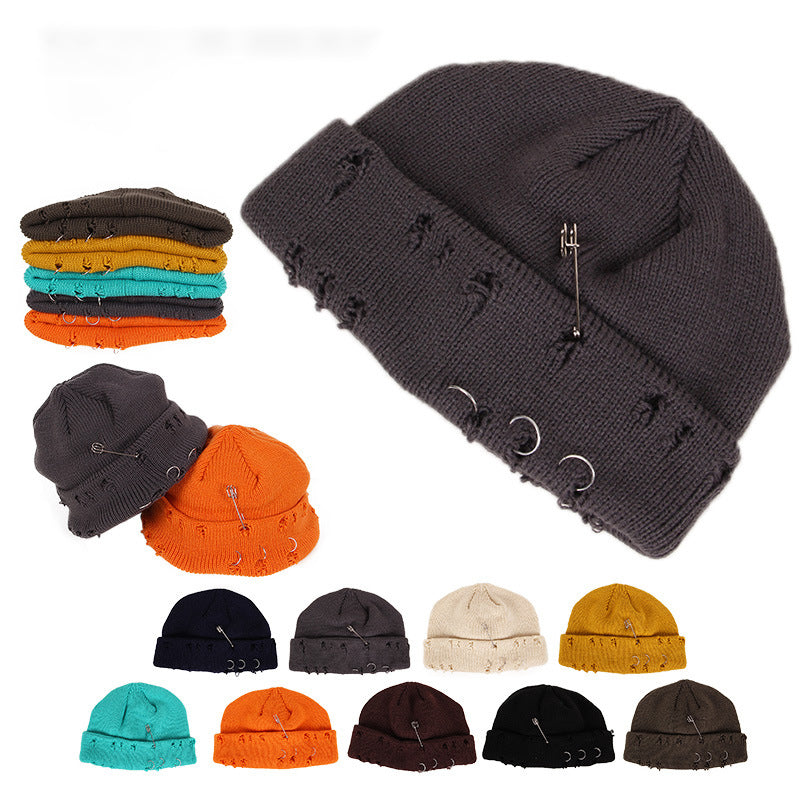 Knitted outdoor ripped hip hop street beanie