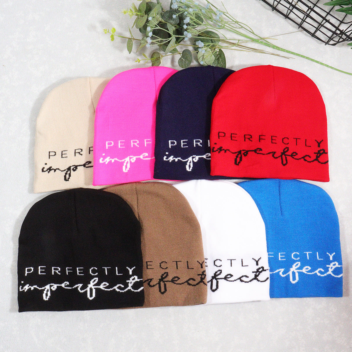 Multicolor woolen warm hat with English letters