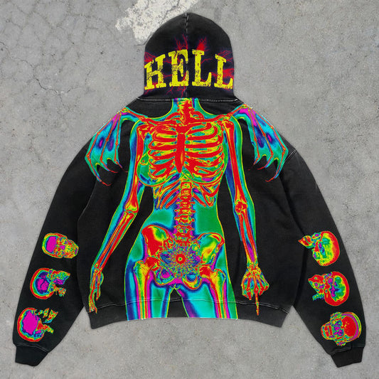 Pixel Skull Casual Street Street Vintage Hoodie