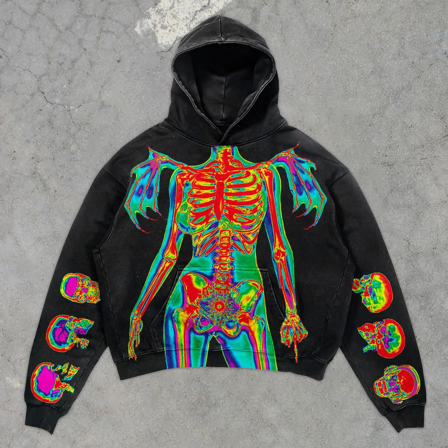 Pixel Skull Casual Street Street Vintage Hoodie