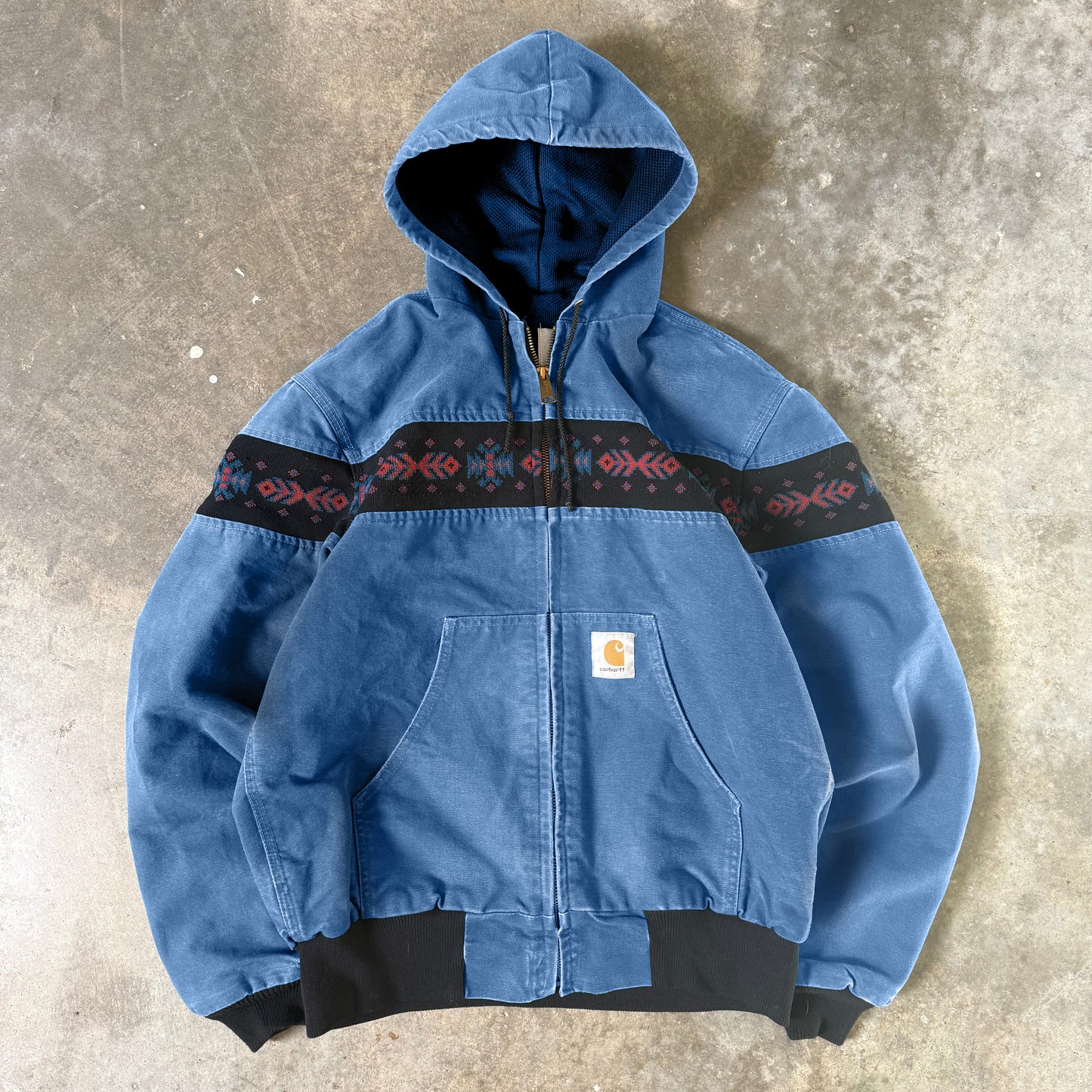 Retro ethnic pattern contrast zip-up anorak jacket