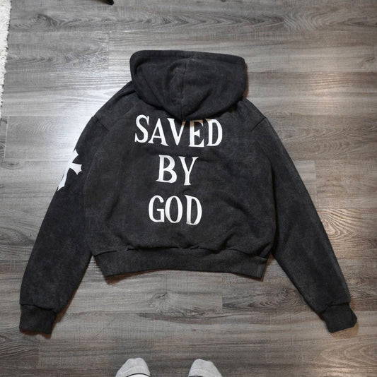 Saved By God Print Long Sleeve Hoodies