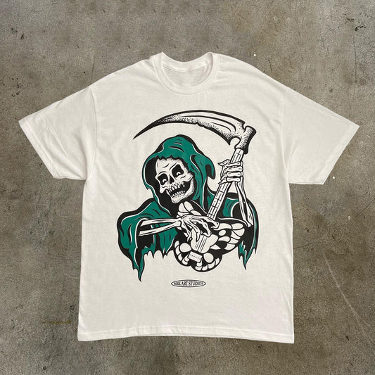 Skull Guitar Knife Print Short Sleeve T-Shirt