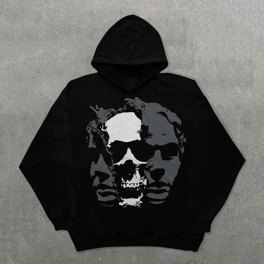 Faceless Skull Print Long Sleeve Hoodie