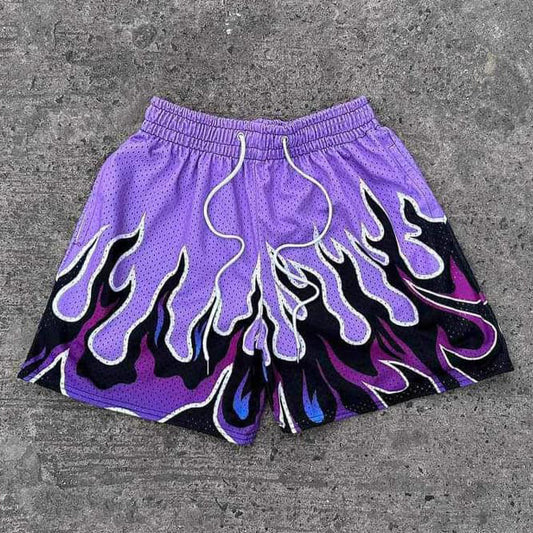 Personalized Flame Color Contrast Print Mesh Pocket Shorts