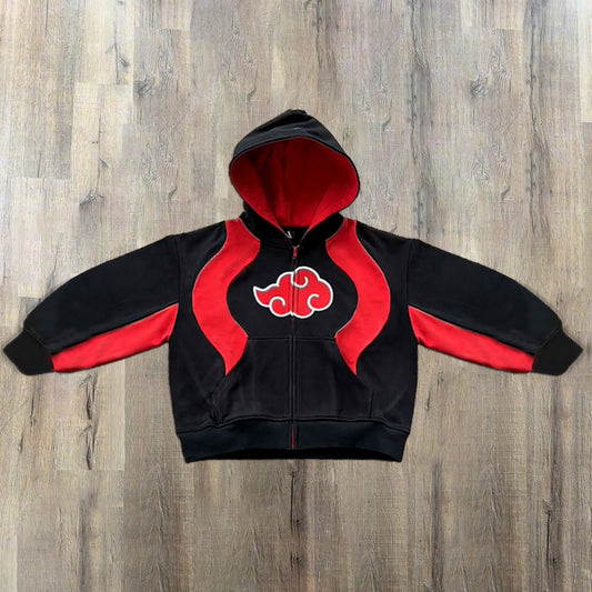 Anime zip-up contrast hoodie