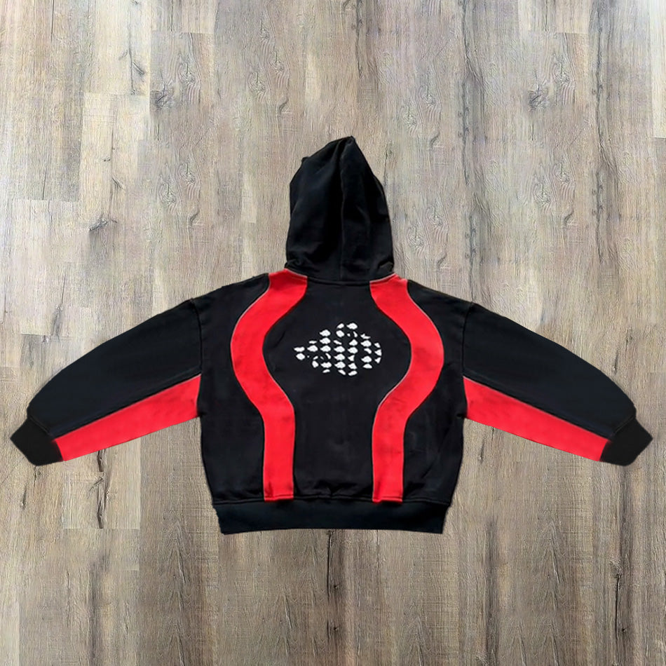 Anime zip-up contrast hoodie