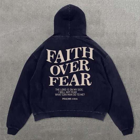 Faith Over Fear Print Long Sleeve Hoodies