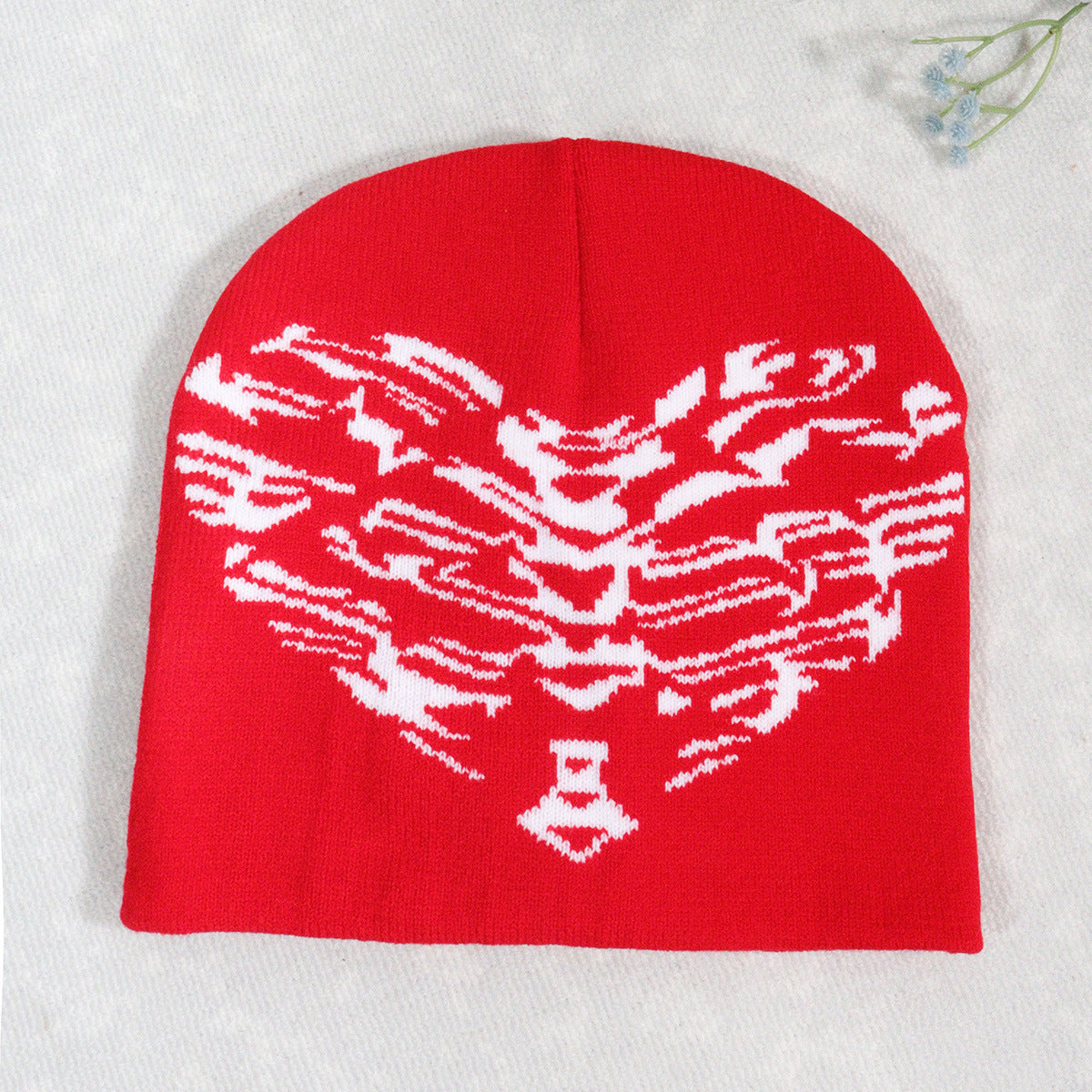 Knitted pullover heart-shaped skull Y2K jacquard hat for men and women