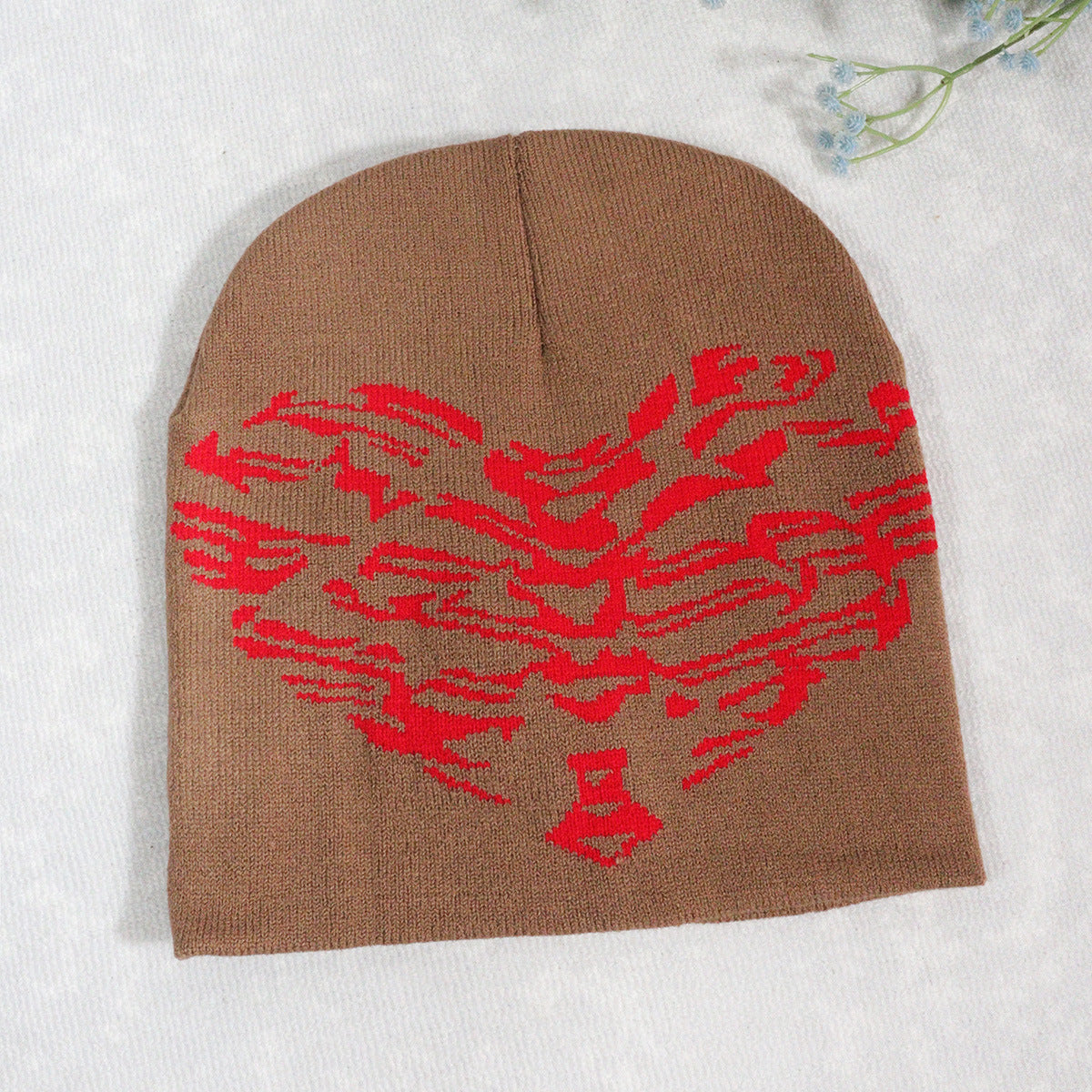 Knitted pullover heart-shaped skull Y2K jacquard hat for men and women