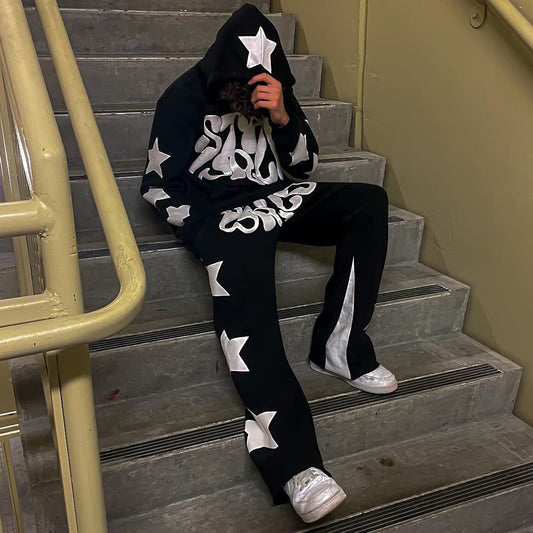 Letters Print Hoodie Sweatpants Two Piece Set