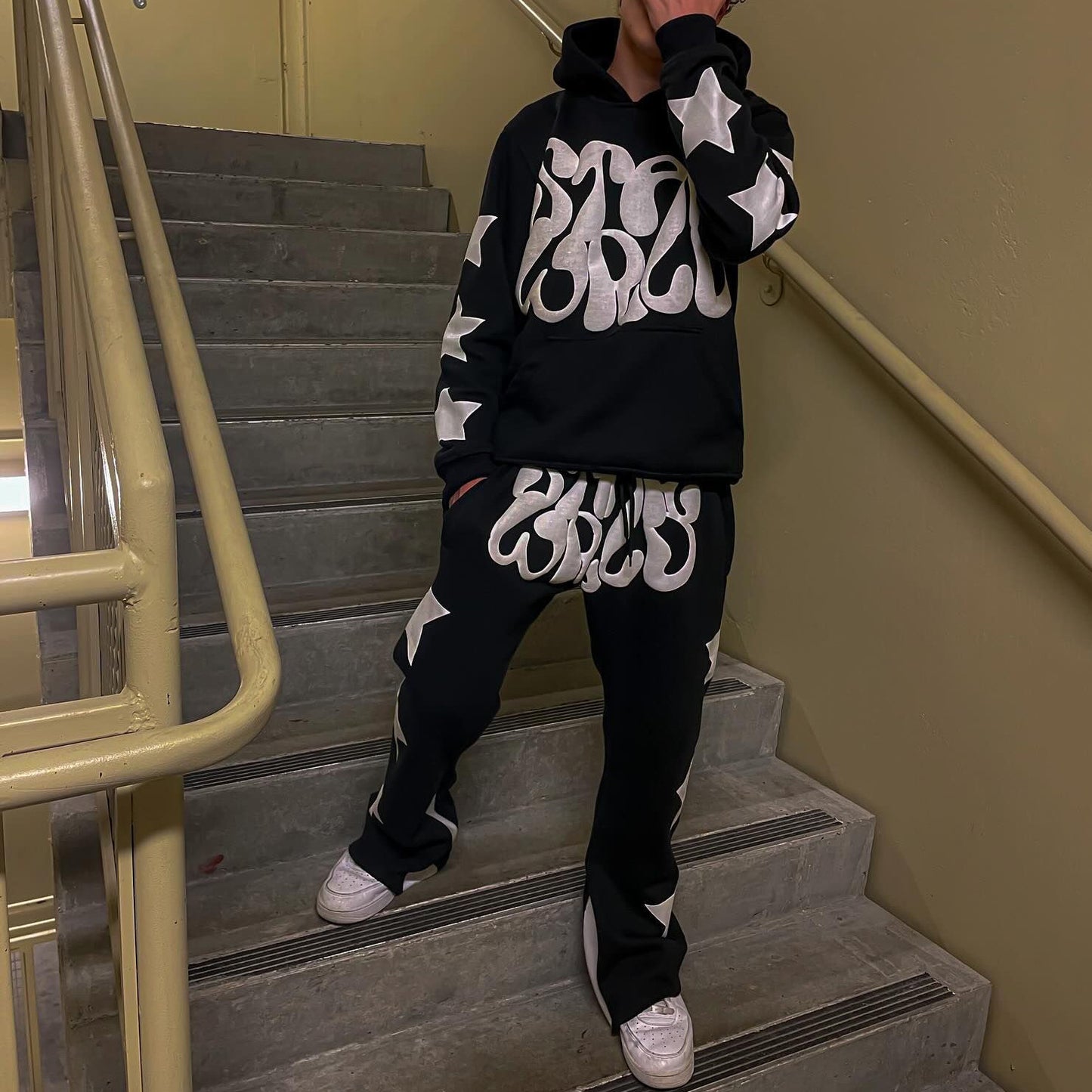 Letters Print Hoodie Sweatpants Two Piece Set