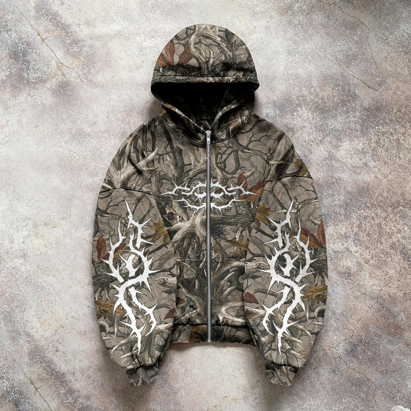 Camouflage gradient print zip-up hoodie