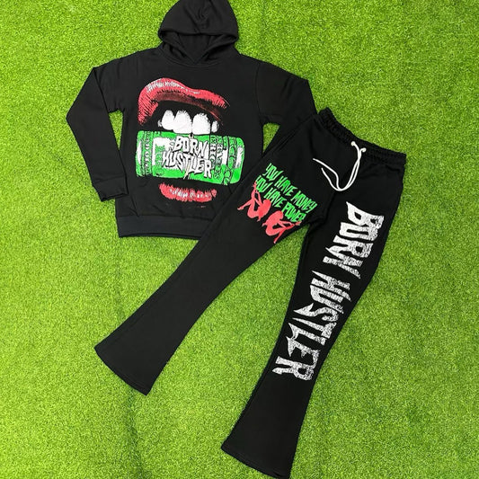 Born Hustler Print Two Piece Hoodie Set