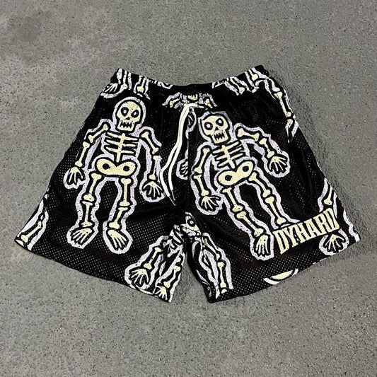 Funny Skull Print Mesh Shorts