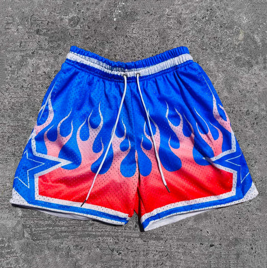 Personalized Flame Pentagram Print Mesh Pocket Shorts