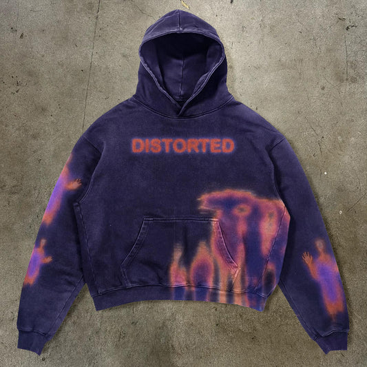 Distorted Print Long Sleeve Hoodies