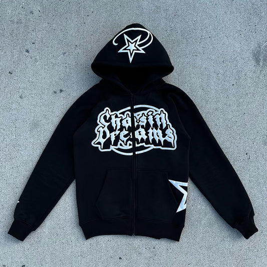 Chasin Dreams Print Long Sleeve Zipper Hoodies