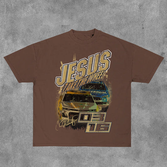 Jesus Take the Wheel Print Short Sleeve T-Shirt