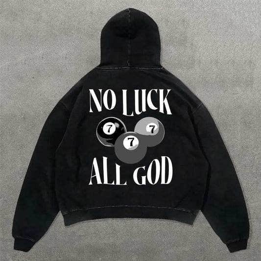 Casual No Luck All God Print Long Sleeve Hoodies