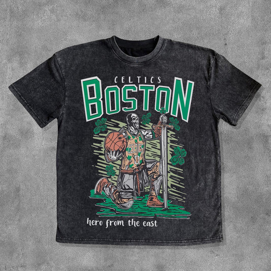 Boston Celtics Print Washed Short Sleeve T-Shirt