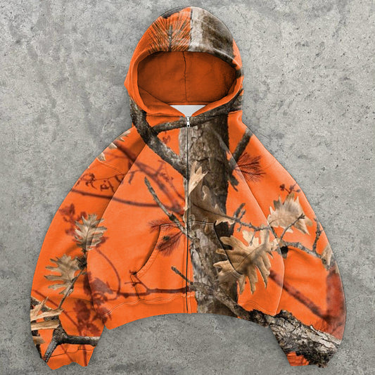 Forest Trees Print Long Sleeve Zipper Hoodies