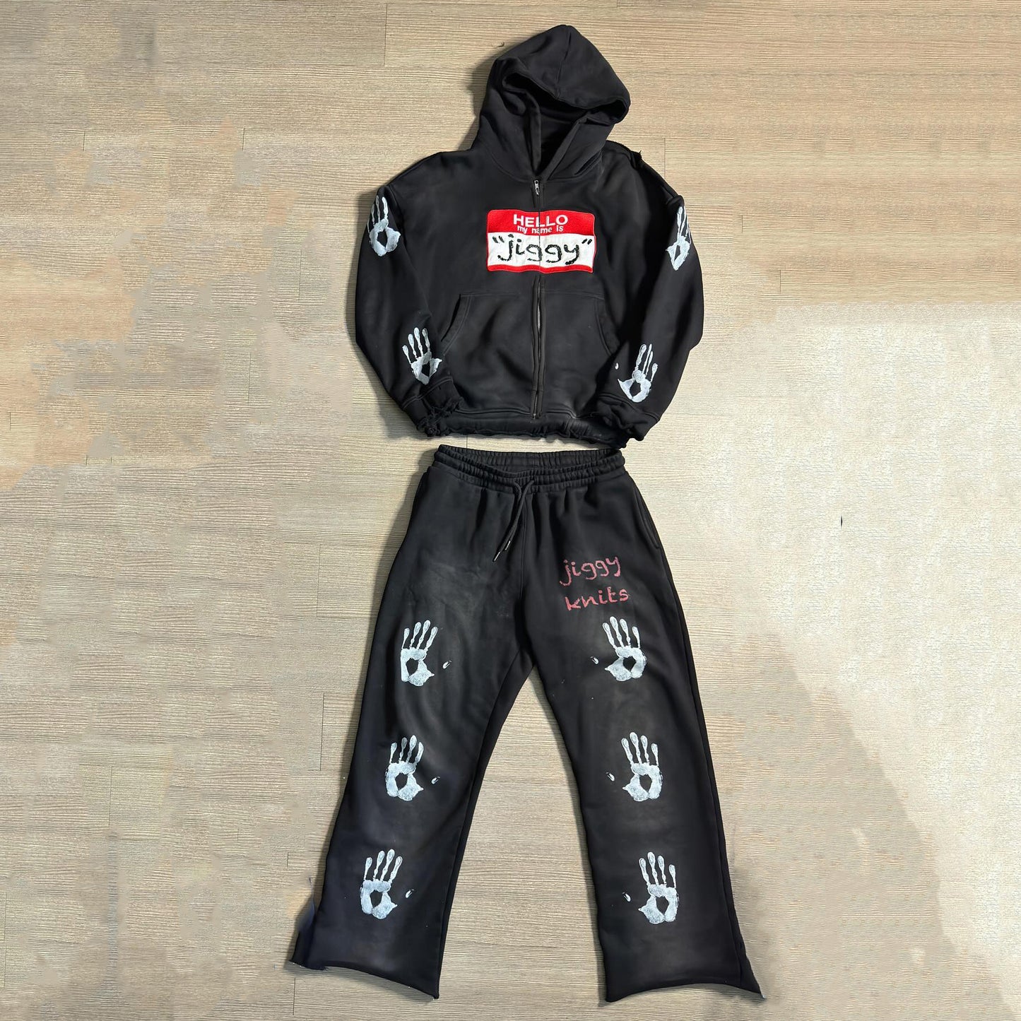 Casual Vintage Zip-Up Hoodie Pants Two-Piece Set