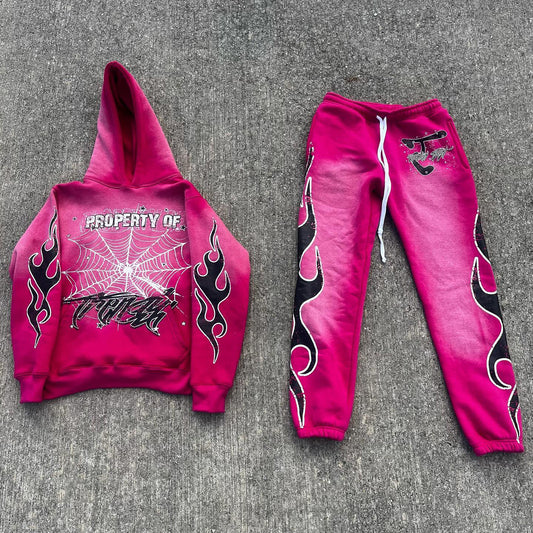 Spiderweb Hoodie and Pants Two-Piece Set