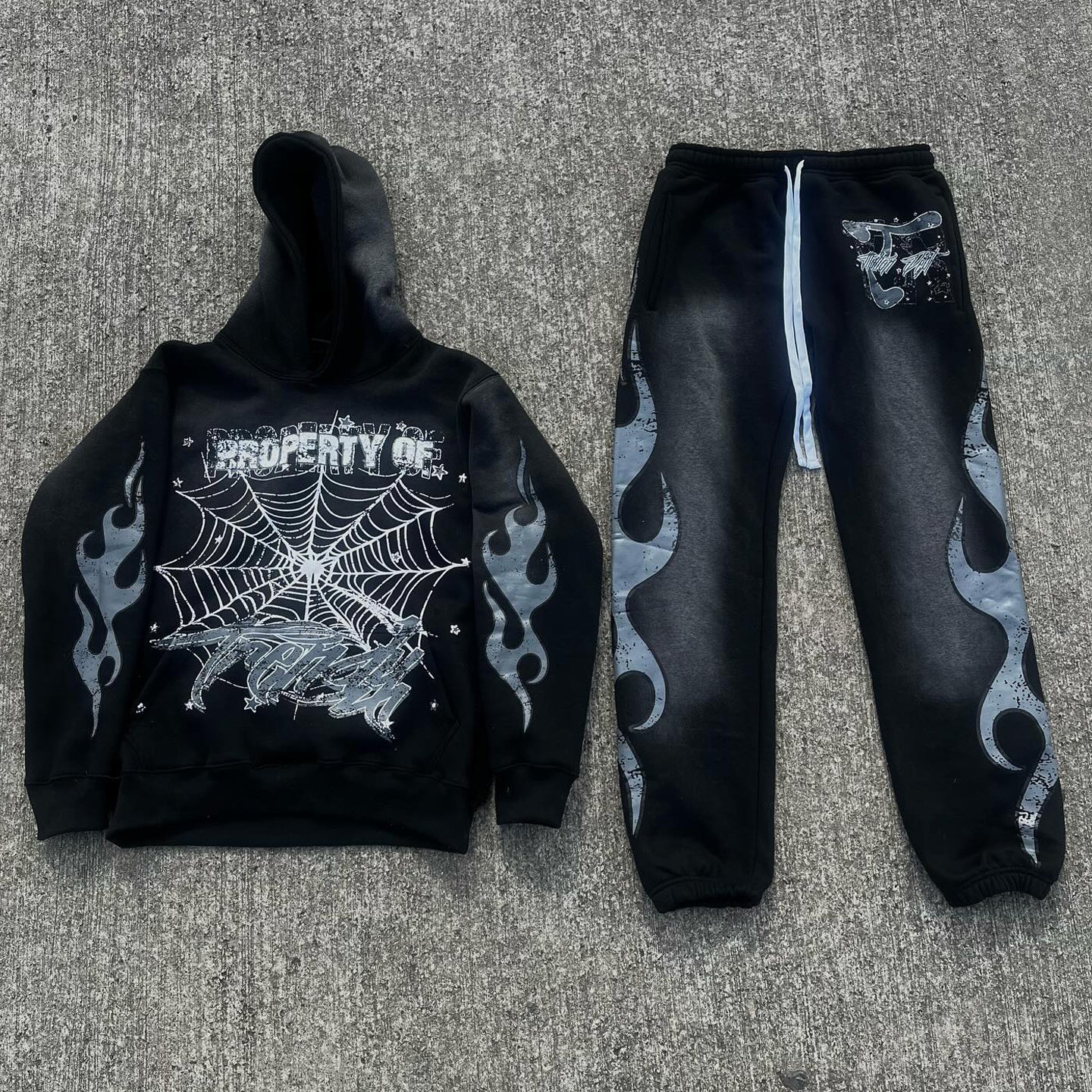 Spiderweb Hoodie and Pants Two-Piece Set