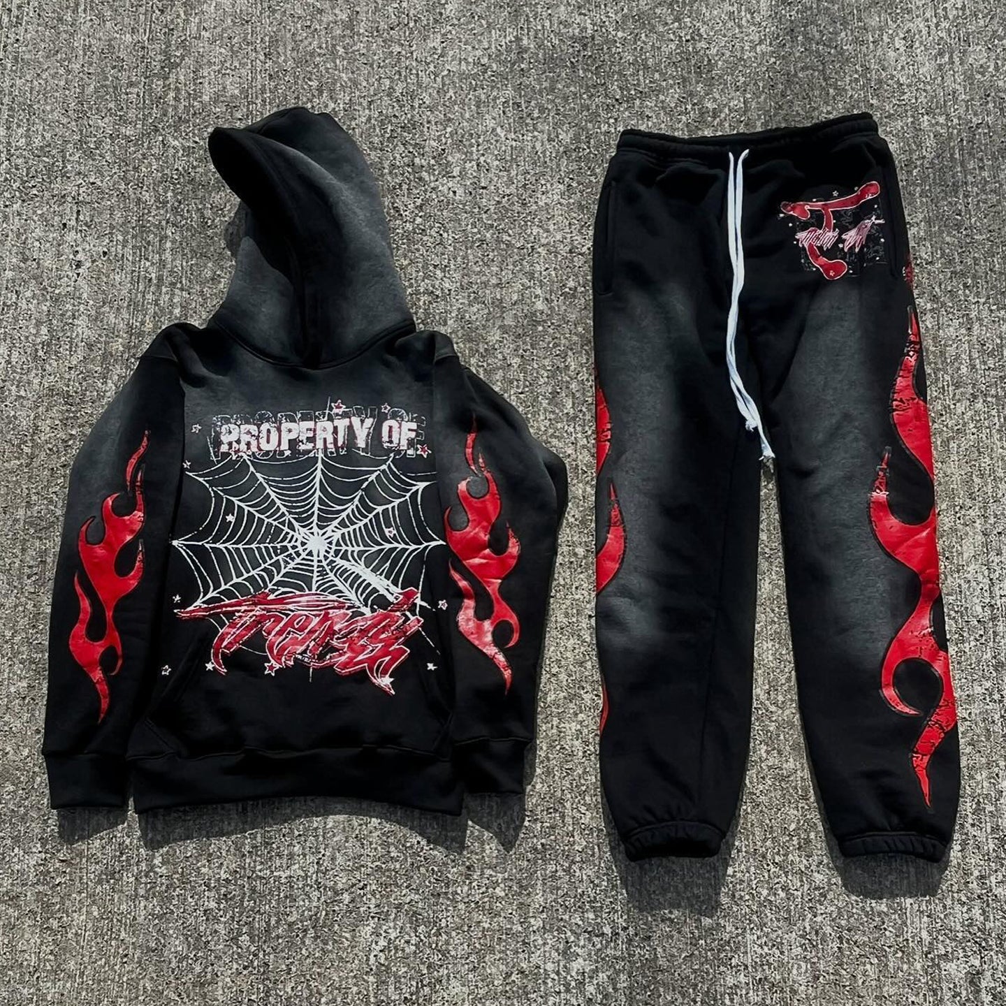 Spiderweb Hoodie and Pants Two-Piece Set