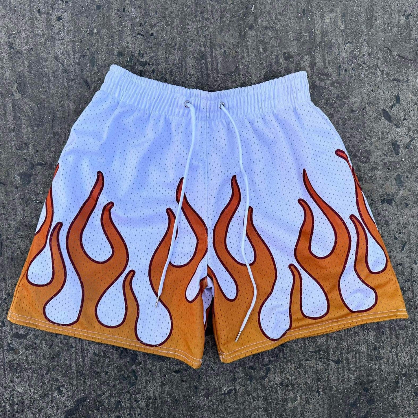 Fashionable Contrasting Flame Print Mesh Pocket Shorts