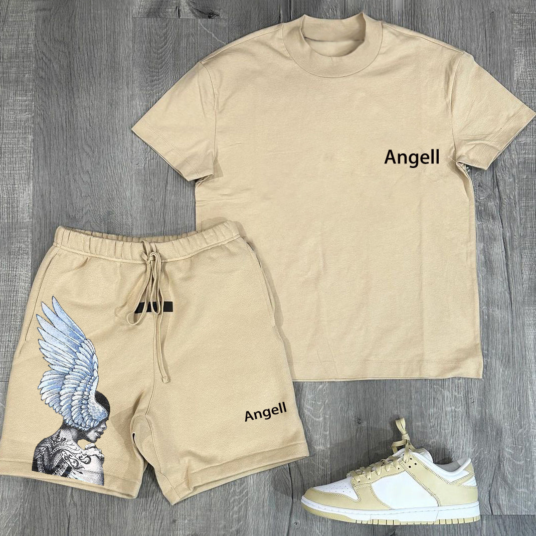 Retro Angel Pattern Casual Short Sleeve Suit